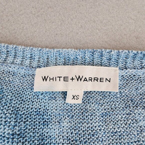 White + Warren Sweater Womens XS Blue Pullover 100% Linen Lightweight Tie Hem - Picture 3 of 9